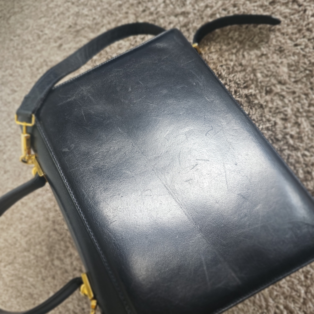 Salvatore Ferragamo Gancini Dark Navy  Satchel with Gold Hardware - Picture 7 of 12